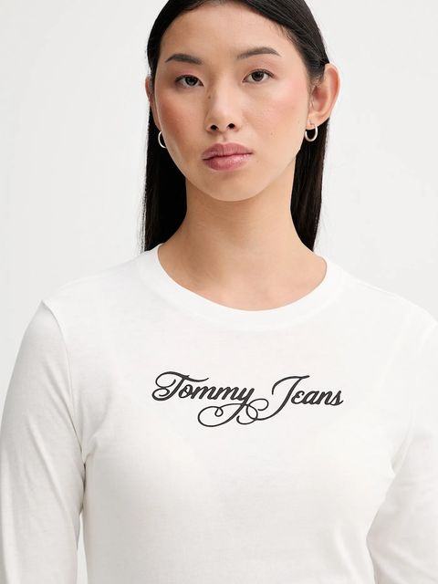 Tommy Jeans longsleeve bawełniany kolor beżowy DW0DW21844