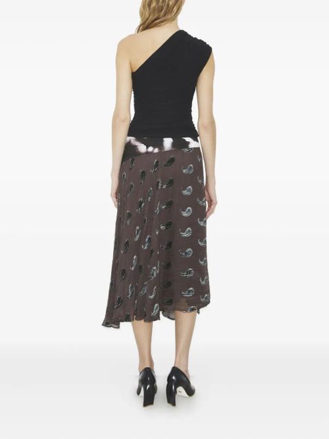 Tory Burch paisley-pattern asymmetric midi skirt - Brown