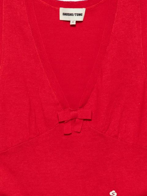 SHUSHU/TONG bow-detail knitted top - Red