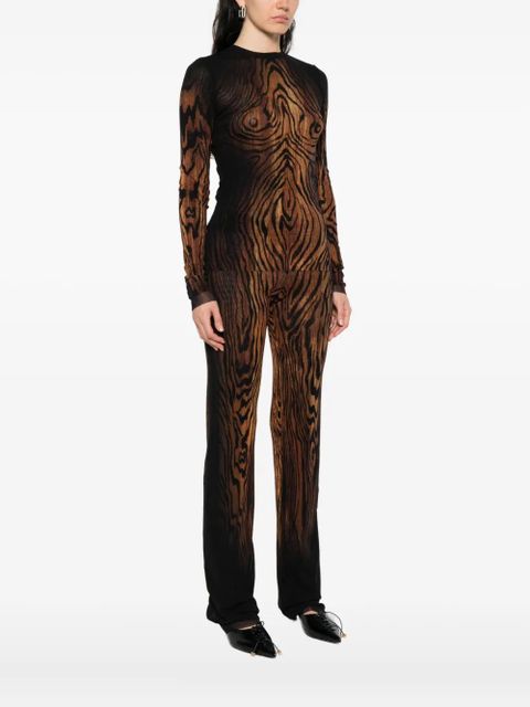 Jean Paul Gaultier wood-print mesh top - Black