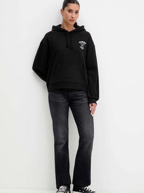 Tommy Jeans bluza bawełniana damska kolor czarny z kapturem z nadrukiem DW0DW21785 - zdjęcie produktu nr 2