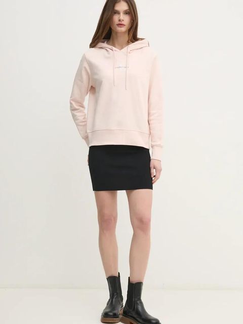 Calvin Klein Jeans bluza damska kolor różowy z kapturem gładka J20J225358