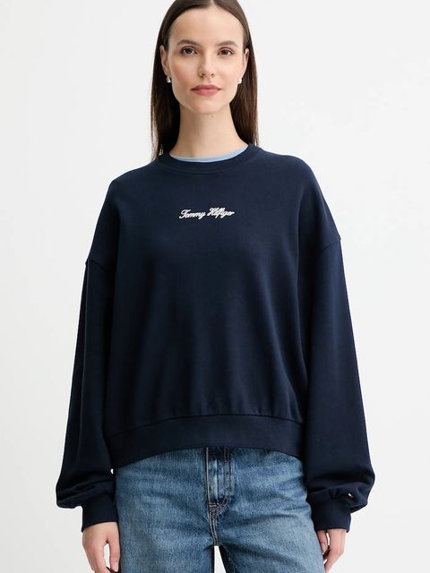 Tommy Hilfiger bluza bawełniana damska kolor granatowy gładka WW0WW48269 - zdjęcie produktu nr 1