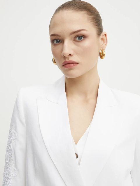 ERMANNO Firenze marynarka z domieszką lnu kolor biały dwurzędowa 56TI021ES1