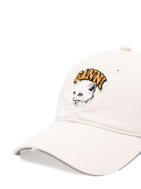 GANNI cat-embroidered baseball cap - Neutrals