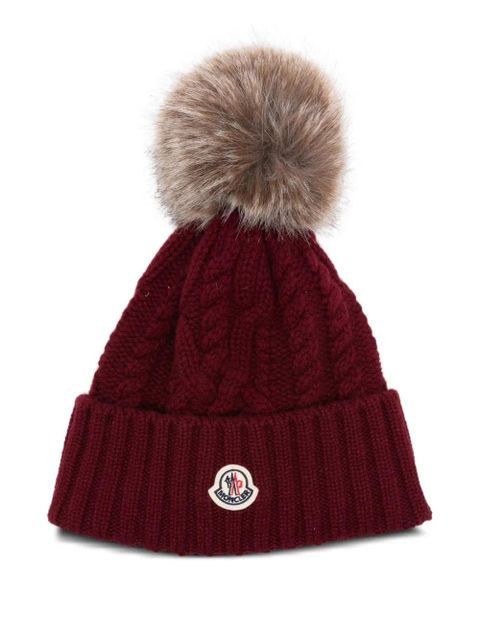 Moncler cable-knit pom-pom beanie hat - Red - zdjęcie produktu nr 1