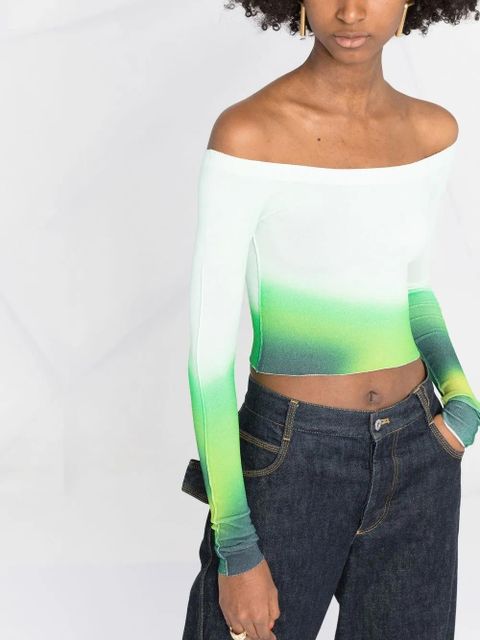 Off-White off-shoulder gradient style top - Green
