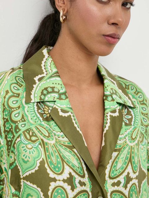 Luisa Spagnoli koszula jedwabna kolor zielony regular z kołnierzykiem klasycznym