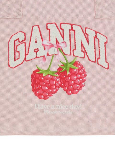 GANNI medium Raspberry printed tote bag - Pink