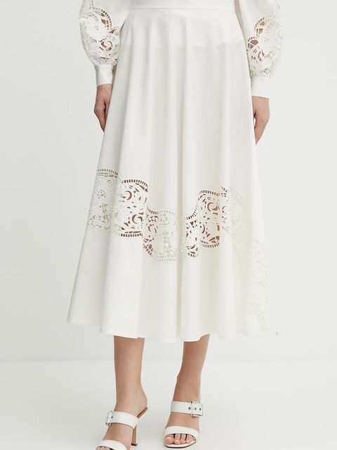 Twinset spódnica bawełniana kolor beżowy maxi rozkloszowana 251TT2332