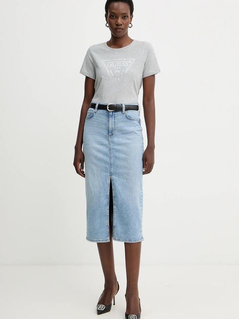 Guess spódnica jeansowa MILA kolor granatowy midi prosta W5YD1L D5QQ0
