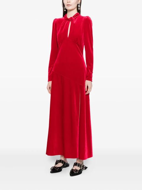 GANNI velvet jersey gathered maxi dress