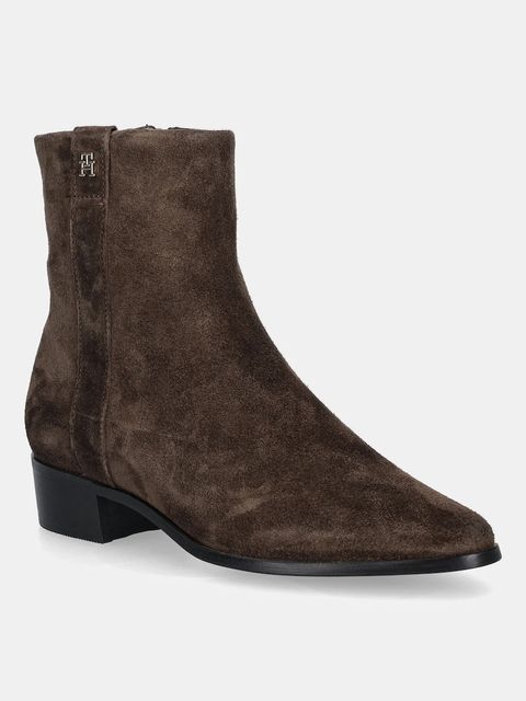 Tommy Hilfiger botki zamszowe TH SUEDE POINTY ZIP BOOTIE damskie kolor brązowy na słupku FW0FW08981 - zdjęcie produktu nr 1