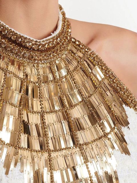 Balmain beaded halterneck cropped top - White