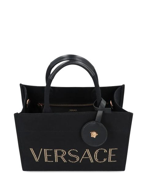 Versace studded logo canvas tote bag - Black