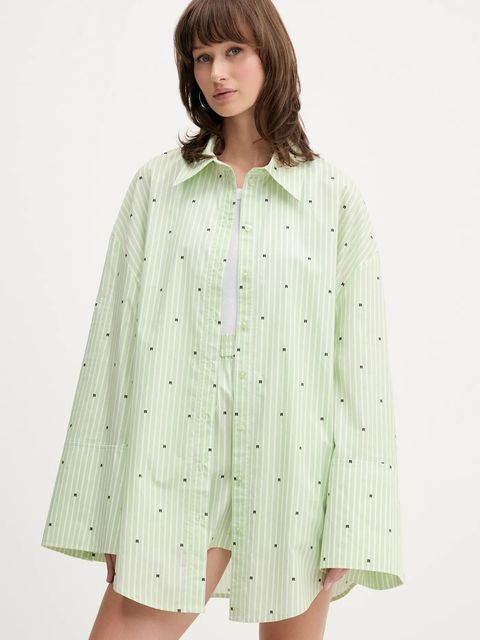 Rotate koszula bawełniana damska kolor zielony relaxed z kołnierzykiem klasycznym 1143983062