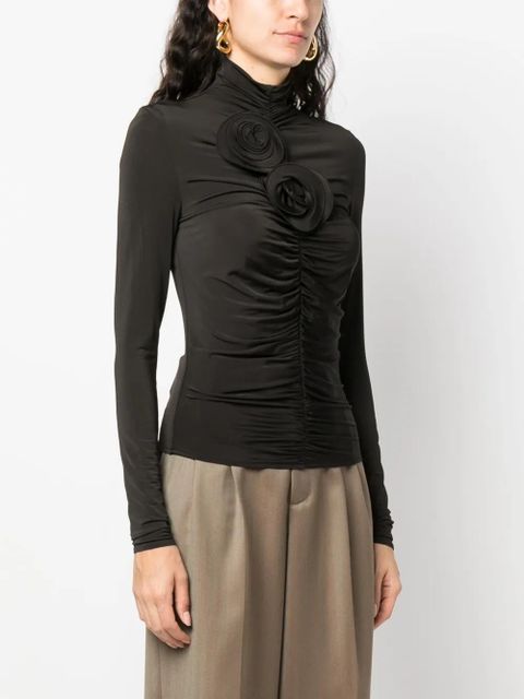 Magda Butrym floral-appliqué ruched jersey top - Brown