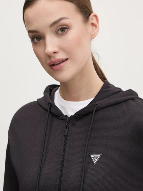 Guess bluza MARTINA damska kolor czarny z kapturem gładka V5RQ07 Z3M50