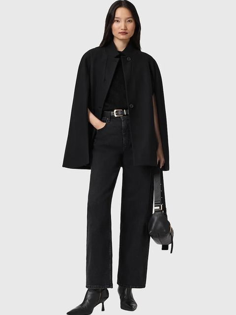 AllSaints płaszcz z dodatkiem wełny kolor czarny W102OD