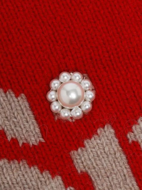 Simone Rocha pearl-embellished logo scarf - Red