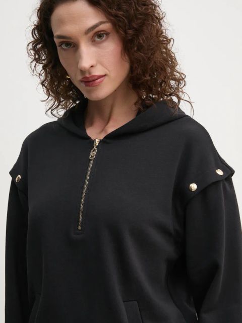 Liu Jo bluza damska kolor czarny z kapturem gładka TA5049 FS000