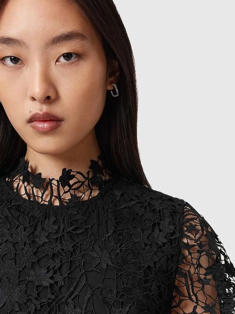 AllSaints sukienka kolor czarny midi rozkloszowana W167DD