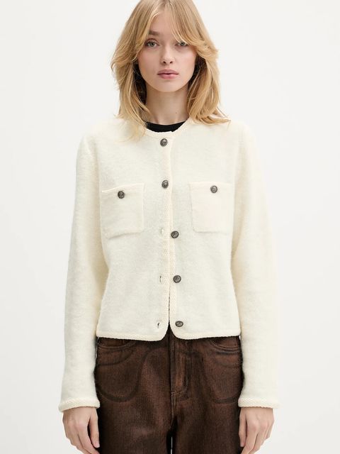 Gestuz kardigan z dodatkiem wełny damski kolor beżowy 10910746 - zdjęcie produktu nr 1