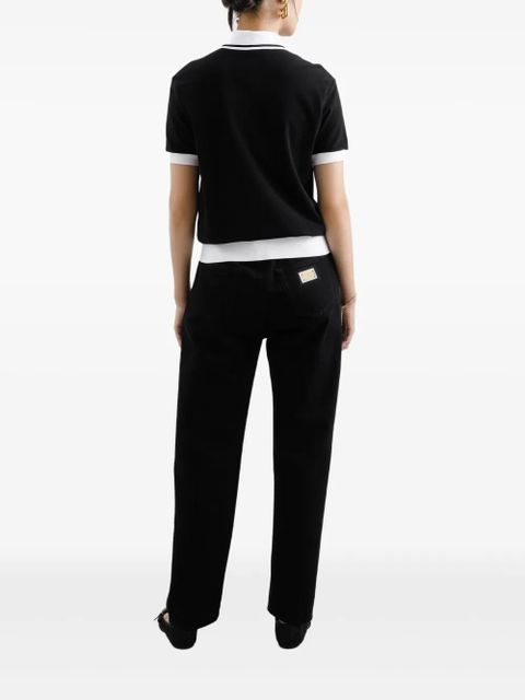 Dolce & Gabbana logo-embroidered cotton polo top - Black