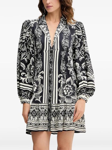 FARM Rio Lisbon floral puff-sleeve mini dress - Black - zdjęcie produktu nr 1