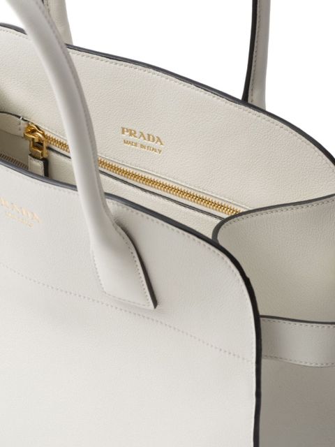 Prada medium logo-stamp leather tote bag - White