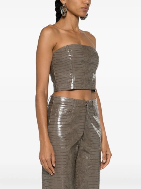 ROTATE BIRGER CHRISTENSEN crocodile-embossed crop top - Brown