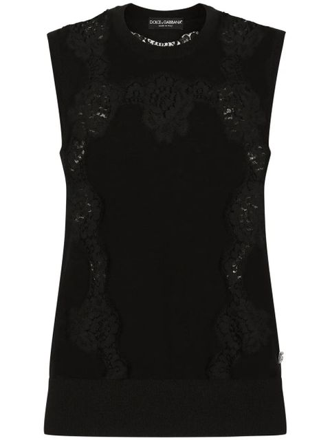Dolce & Gabbana lace-panel cashmere-silk jumper - Black - zdjęcie produktu nr 1
