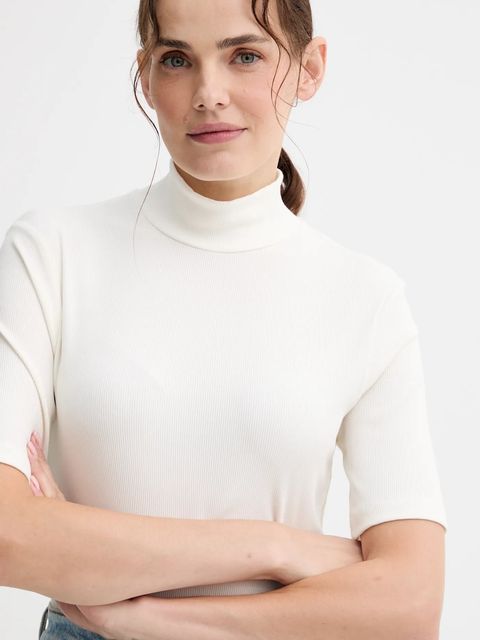 Marc O'Polo t-shirt damski kolor beżowy z półgolfem M08207651177