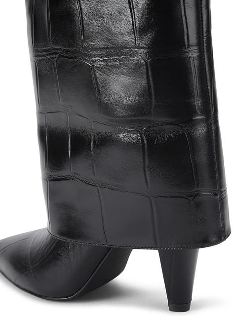 Kurt Geiger London kozaki skórzane Fold Over Tall Boot damskie kolor czarny na słupku 5022300419
