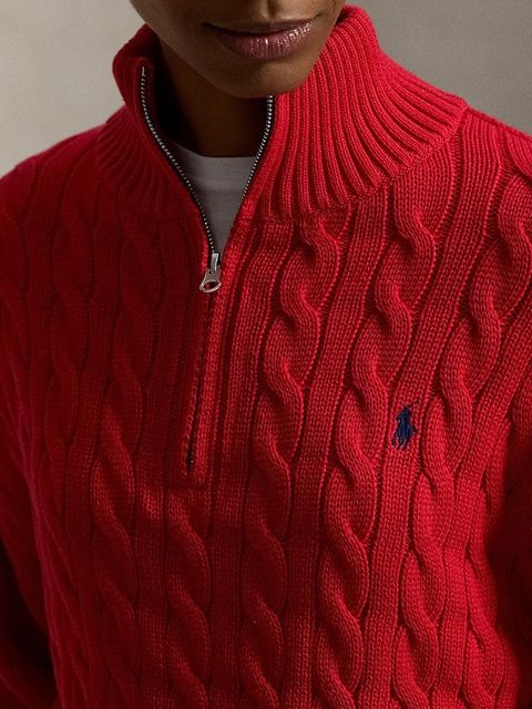 Polo Ralph Lauren sweter bawełniany kolor czerwony z półgolfem 211963467