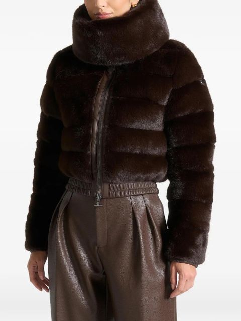 Manière De Voir Ama ribbed detachable-scarf faux-fur jacket - Brown