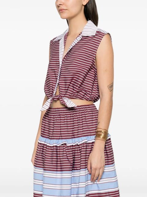 SANDRO striped tie-hem shirt - Red