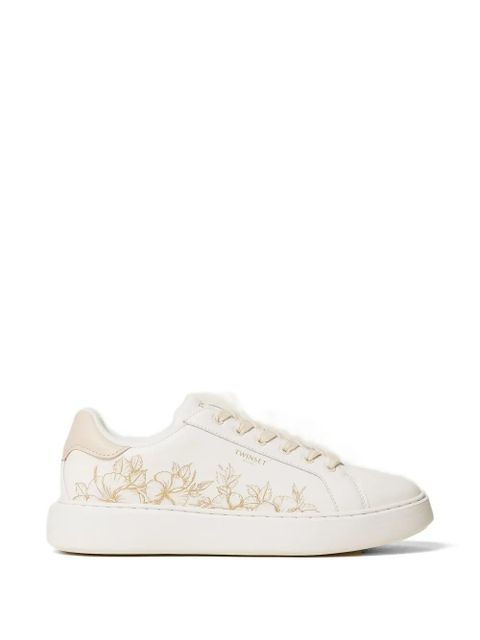 TWINSET floral-embroidery lace-up leather sneakers - White - zdjęcie produktu nr 1