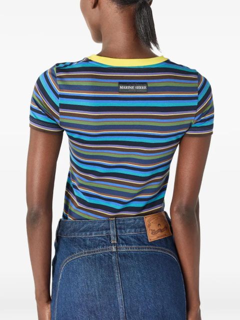 Marine Serre Deadstock moon-logo striped cotton T-shirt - Blue
