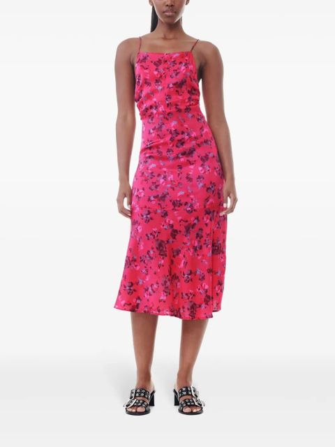 GANNI floral-print satin slip dress - Pink