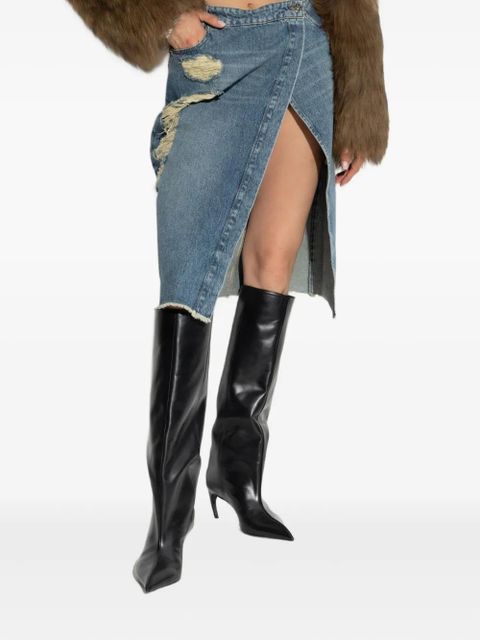 Blumarine distressed slit-front denim skirt - Blue - zdjęcie produktu nr 2