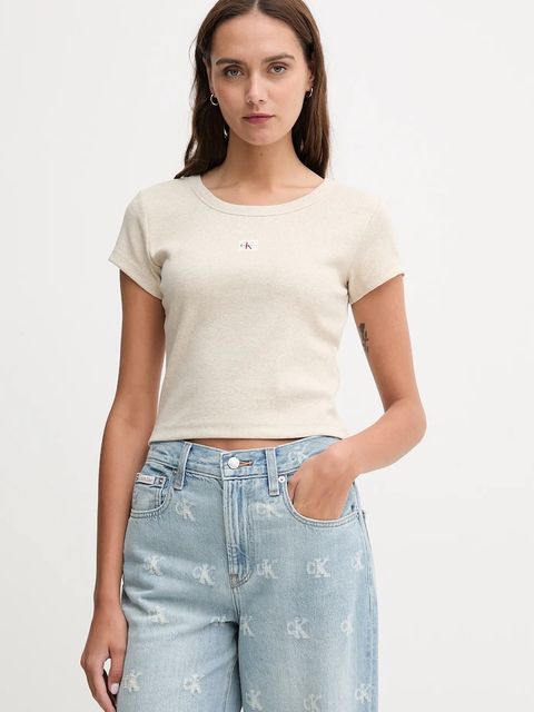 Calvin Klein Jeans t-shirt damski kolor beżowy LV047C200G - zdjęcie produktu nr 1