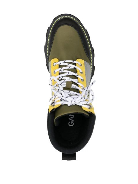 GANNI Cleated lace-up hiking boots - Green