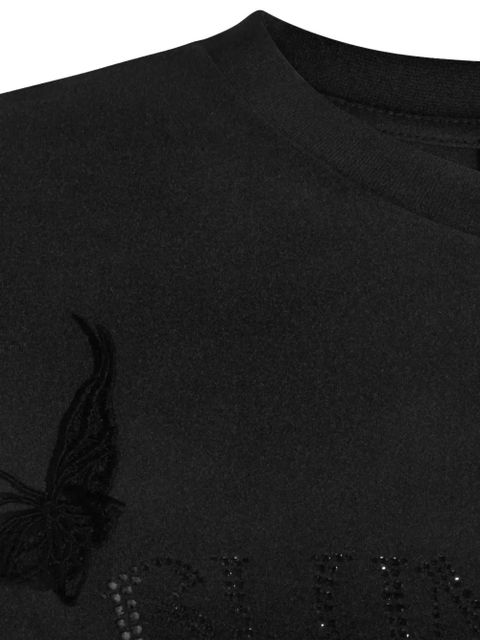 Blumarine rhinestone-logo butterfly-appliqué T-shirt - Black