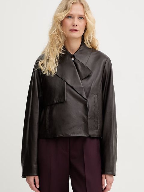BOSS krótka kurtka damska skórzana Sarcae - zdjęcie produktu nr 1