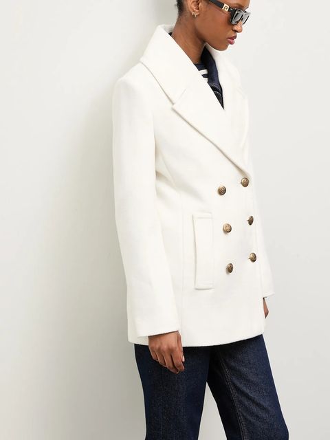 Answear Lab płaszcz wełniany kolor biały przejściowy dwurzędowy