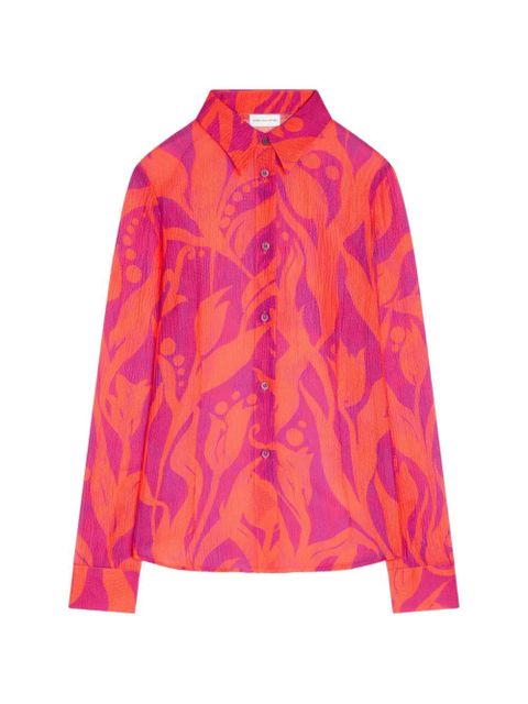 DRIES VAN NOTEN patterned silk shirt - Orange - zdjęcie produktu nr 1