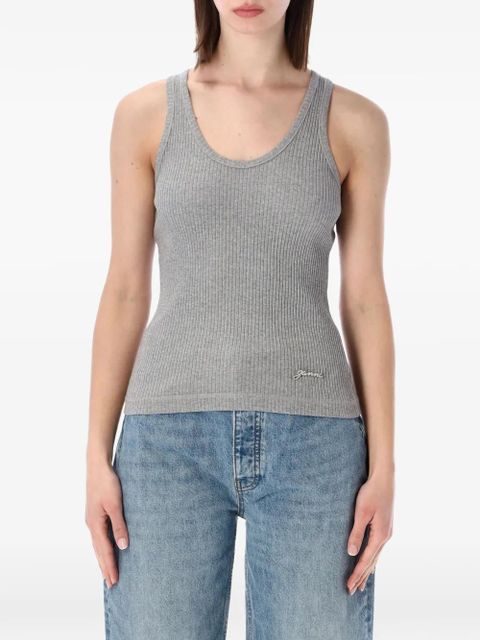 GANNI ribbed-knit logo-embellished tank top - Grey - zdjęcie produktu nr 1