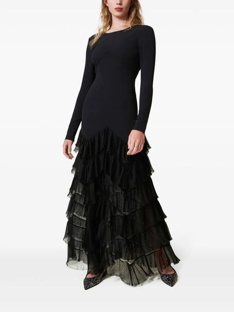TWINSET pleated tulle flounces maxi dress - Black - zdjęcie produktu nr 2