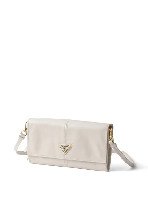 Prada leather wallet with shoulder strap - Neutrals
